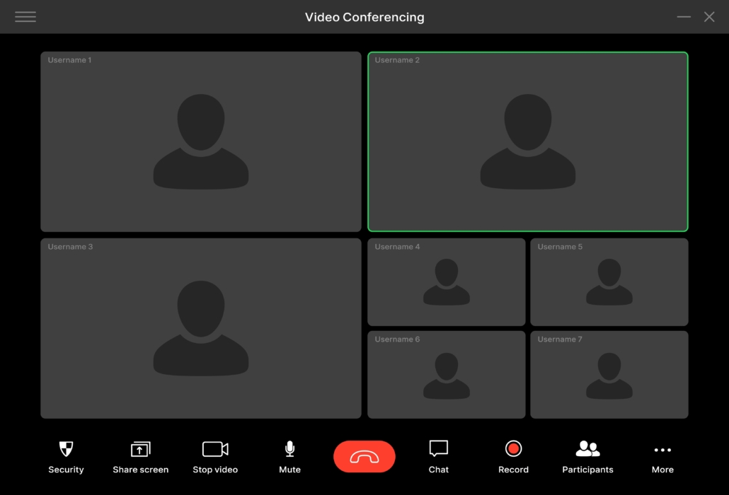 Videocall interface, online conference screen Switch Media